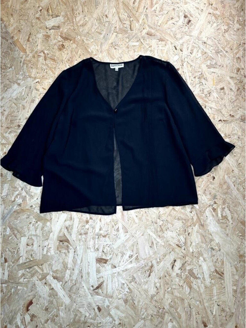 Danny & Nicole Black Chiffon Cardigan Blouse Womens Plus Size 20W Ruffle Sleeve